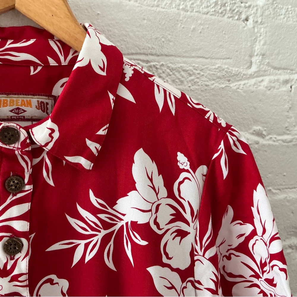 Caribbean Joe Dress Red White Floral Print Button Up Midi Wedding Guest Tropical - Picture 4 of 13